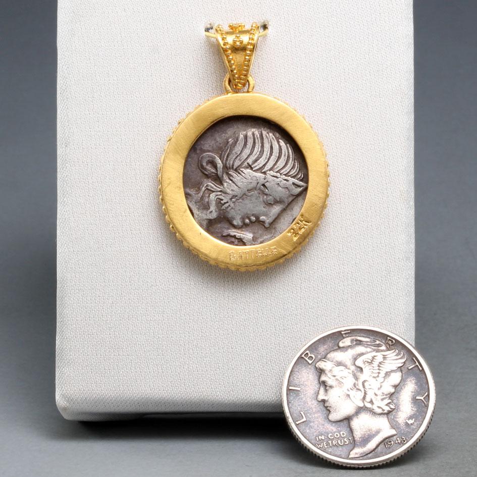 Ancient Roman Republic 1st Century BC Elephant Coin 22K Gold Pendant. For Sale 1