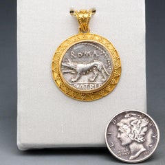 Ancient Roman Republic 1st Century BC Wolf Coin 22K Gold Pendant