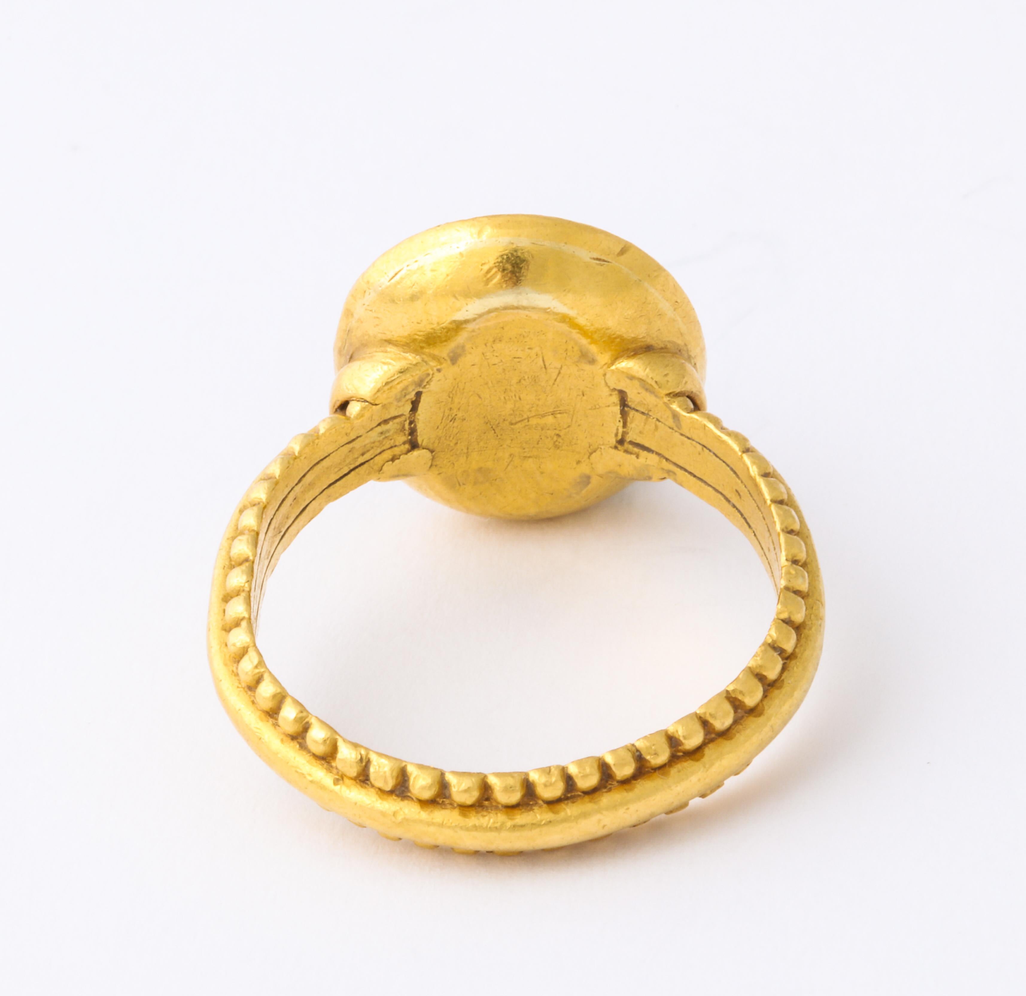 Women's or Men's Ancient Roman Sassanian Lapis Intaglio Ring, circa 600 AD
