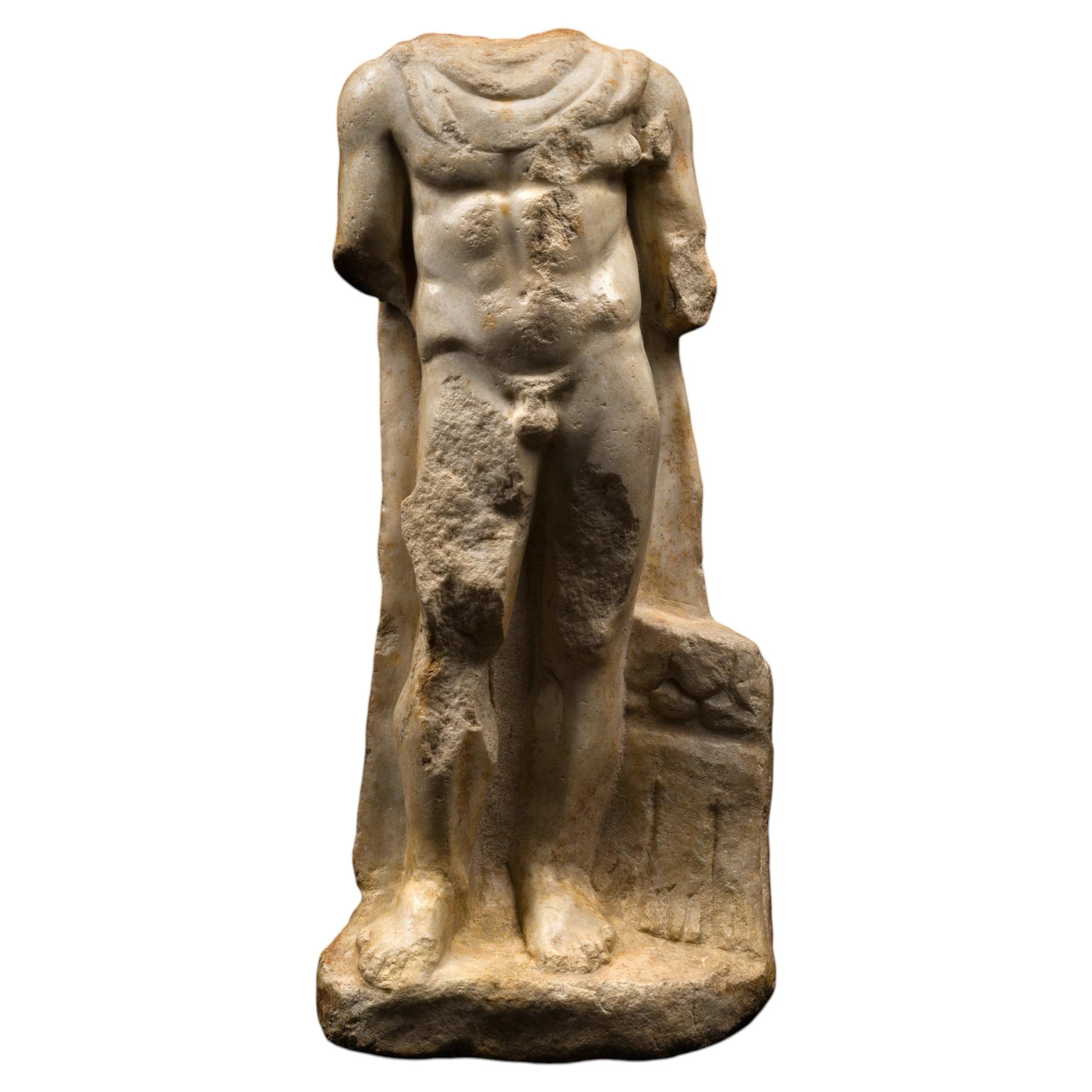 Ancient Roman Sculpture of the hero Hercules in marble