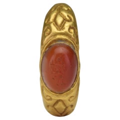 Antique Ancient Roman Signet Gold Ring with Carnelian Intaglio