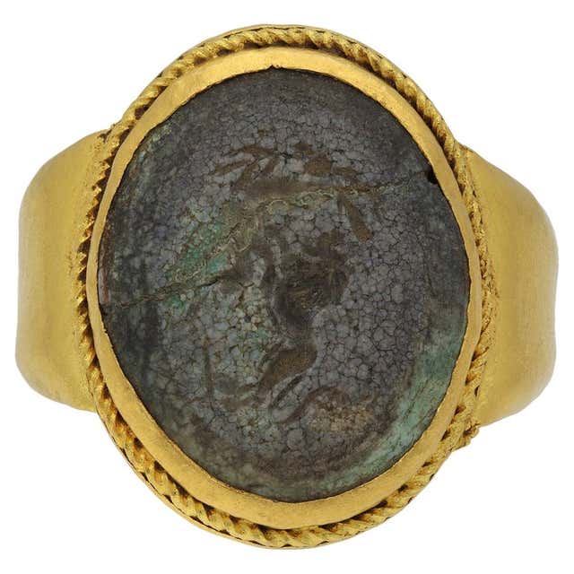 Ancient Roman Gold Signet Ring with Lion and Script For Sale at 1stDibs ...