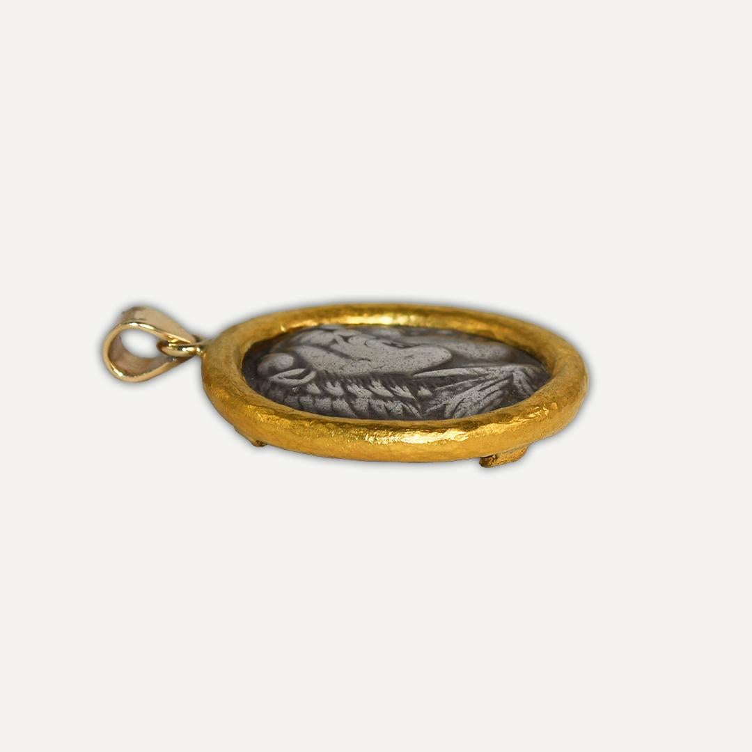 Women's or Men's Ancient Roman Silver Tetradrachm in Custom 22K Yellow Gold Bezel For Sale