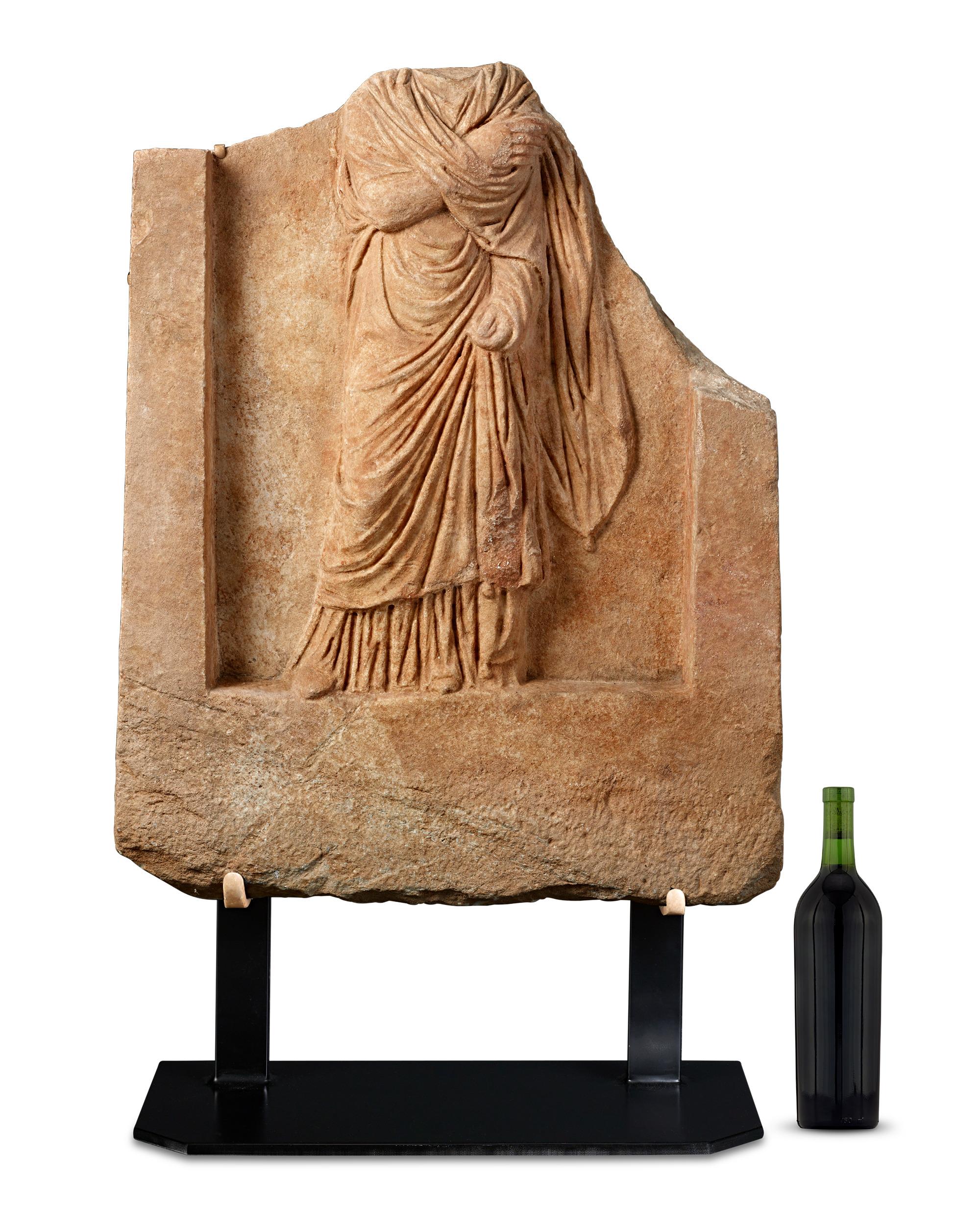 Carved Ancient Roman Stele Relief Fragment For Sale