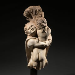 Ancient Roman Trapezophore of a satyr abducting a maenad