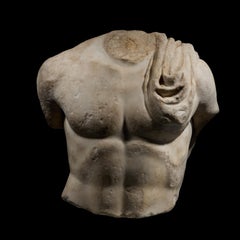 Ancient Roman Upper part of a torso of Mercury in marble