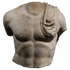 Ancient Roman Upper part of a torso of Mercury in marble