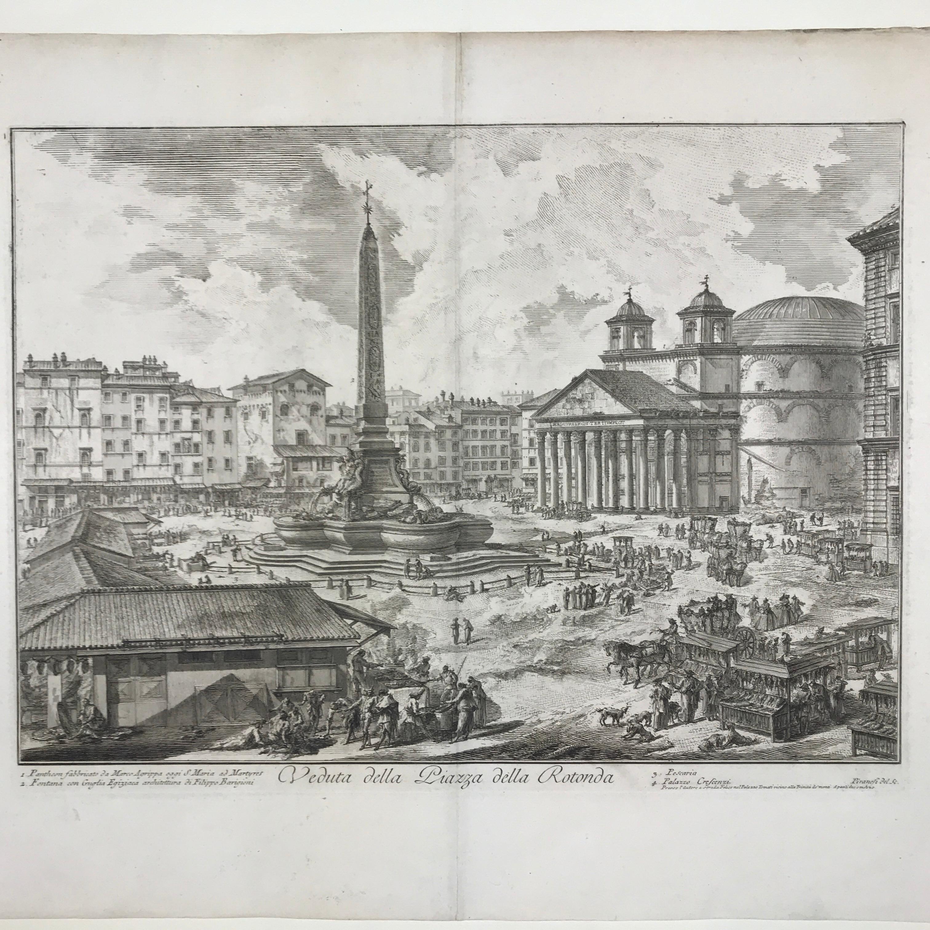 Etched Piranesi Grand Tour Rome View Piazza della Rotonda 1751 Italian Etching 