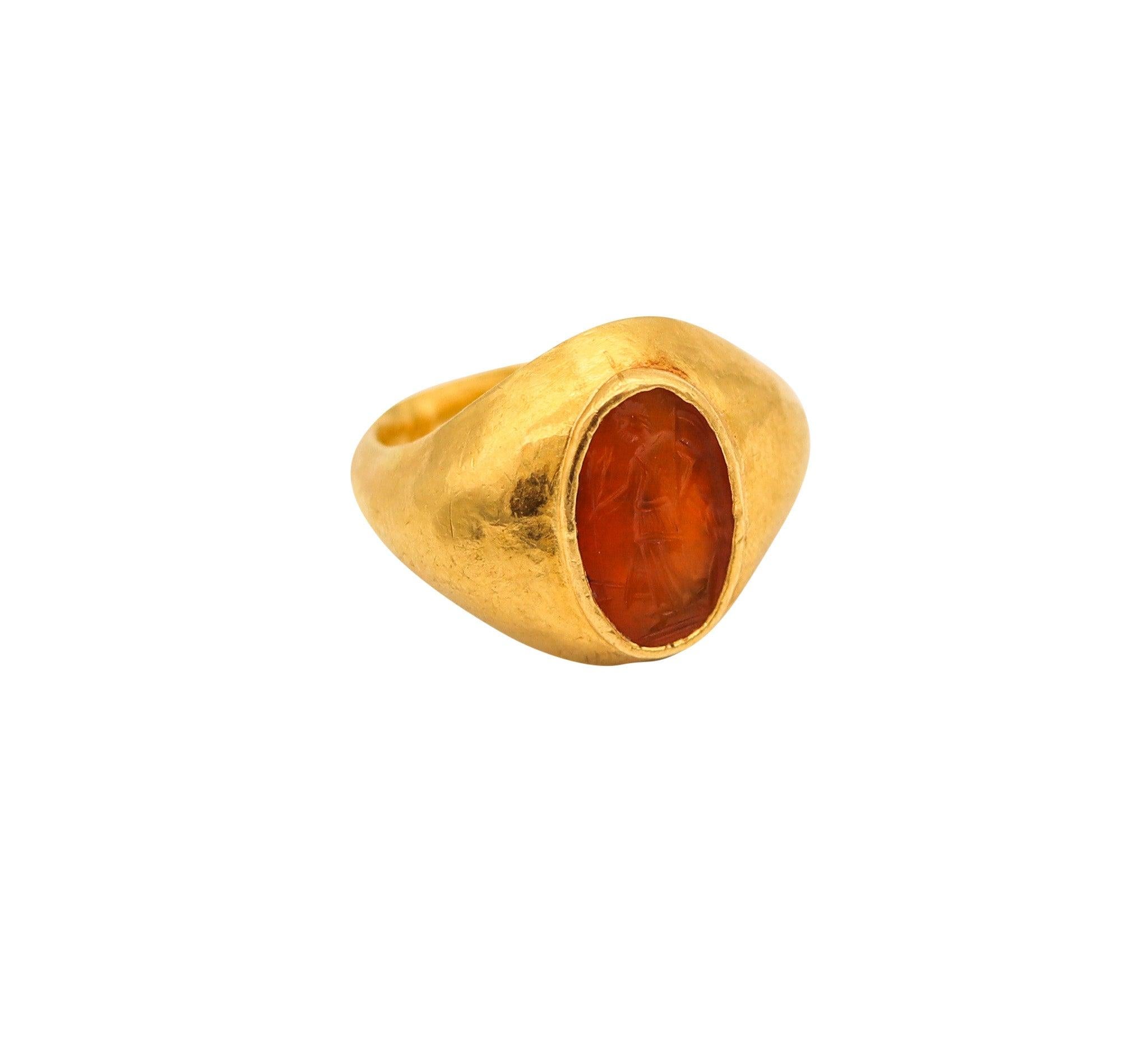 ANCIENT ROME 100-200 AD Signet Intaglio Ring In 23Kt Gold & Carved Carnelian 3