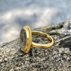 Ancient Rome 1st Century BC Goddess Victoria Coin 18K Gold Ring