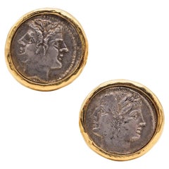 Ancient Rome 225-215 BC Janus Heads Denarius Coins Cufflinks in 18Kt Yellow Gold