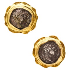 ANCIENT ROME 98-117 AD Denarius Münzen Clips-On Ohrringe aus 18 Karat Gelbgold