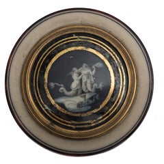 Ancient Round Box in Bone, Turtle and Gold with Mythological Scene, circa 1805