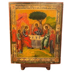 Ancient Russian icon, gold background, polychrome, 19th century.