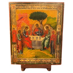Ancient Russian icon, gold background, polychrome, 19th century.