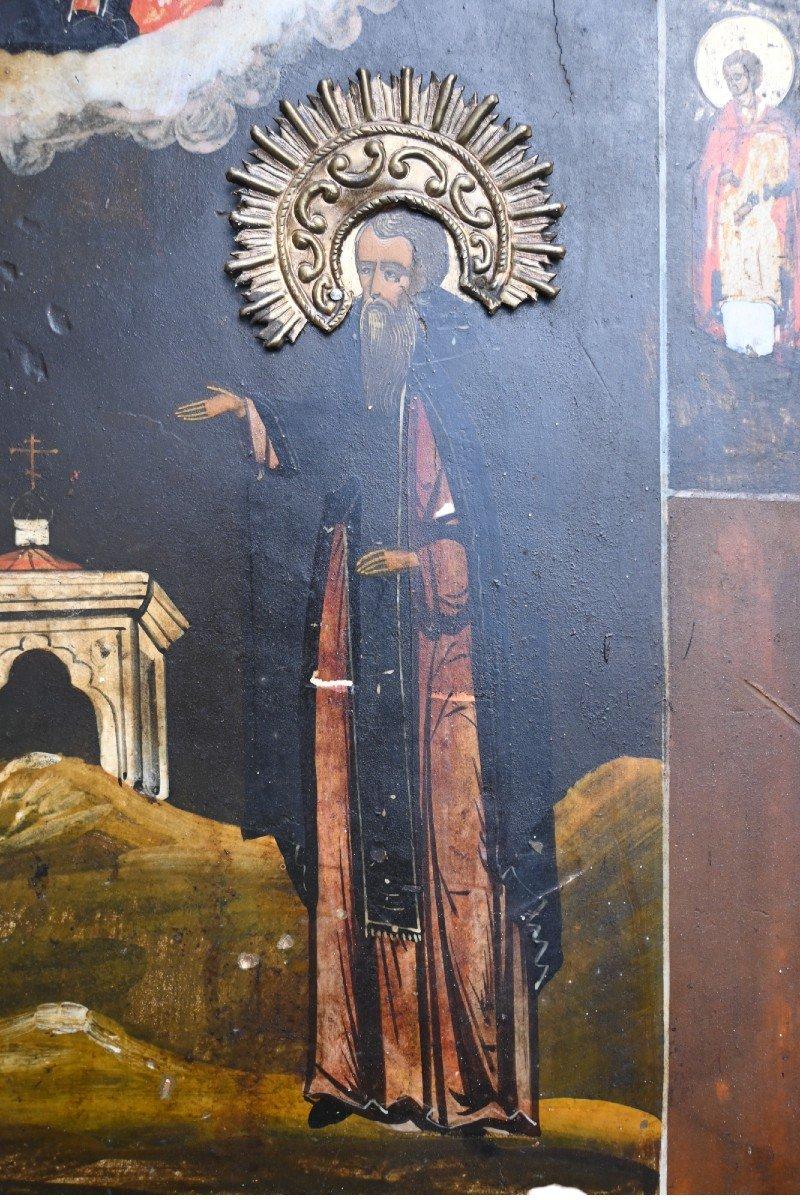Ancienne icône orthodoxe russe - Deux saints ascètes sous la mandorle Bon état - En vente à Bilzen, BE