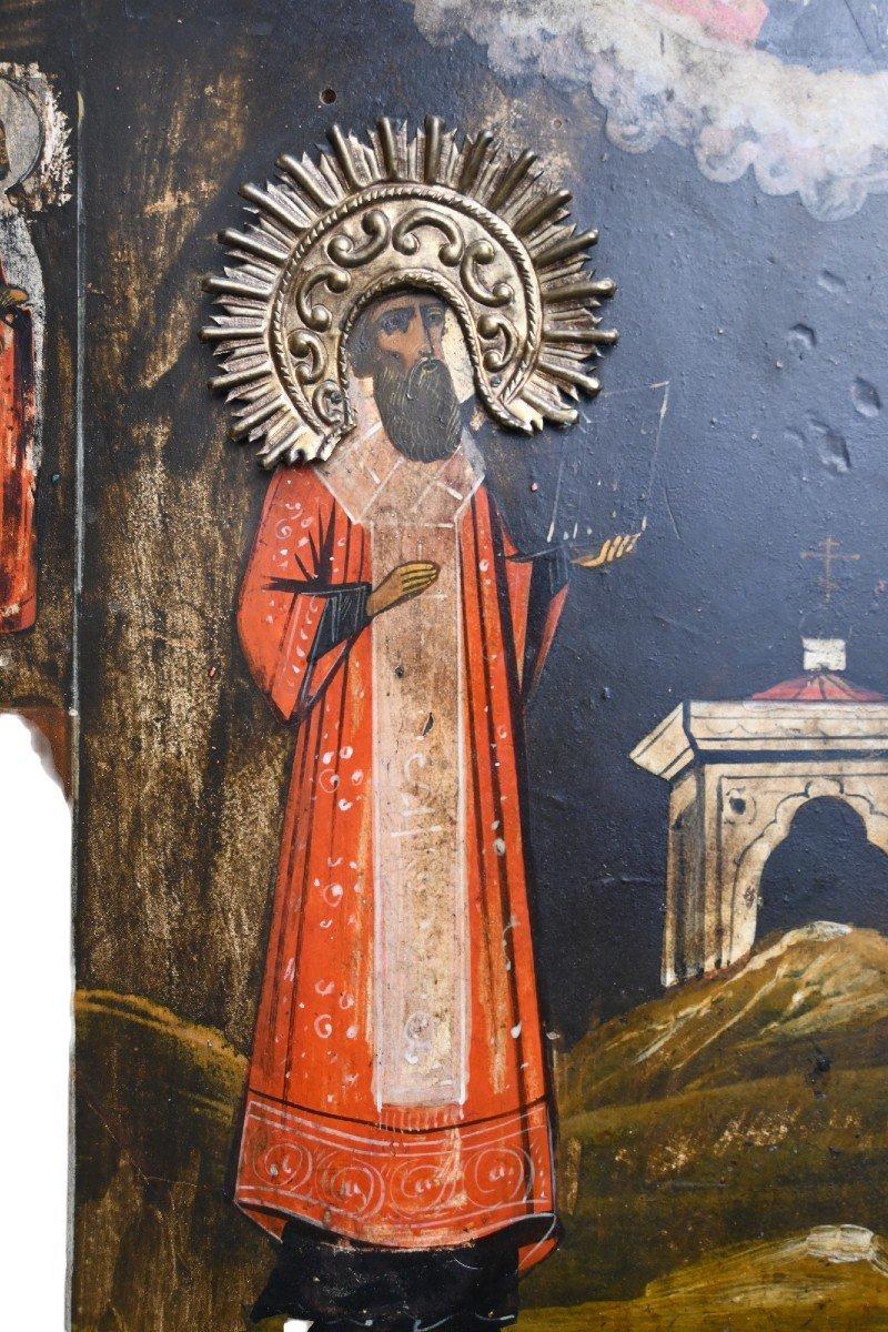 XIXe siècle Ancienne icône orthodoxe russe - Deux saints ascètes sous la mandorle en vente