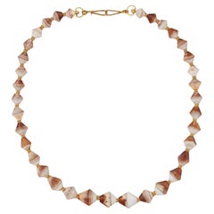 Ancient Sardonyx Rhombus Beads with 24k Granulated Gold Ring Beads and Clasp