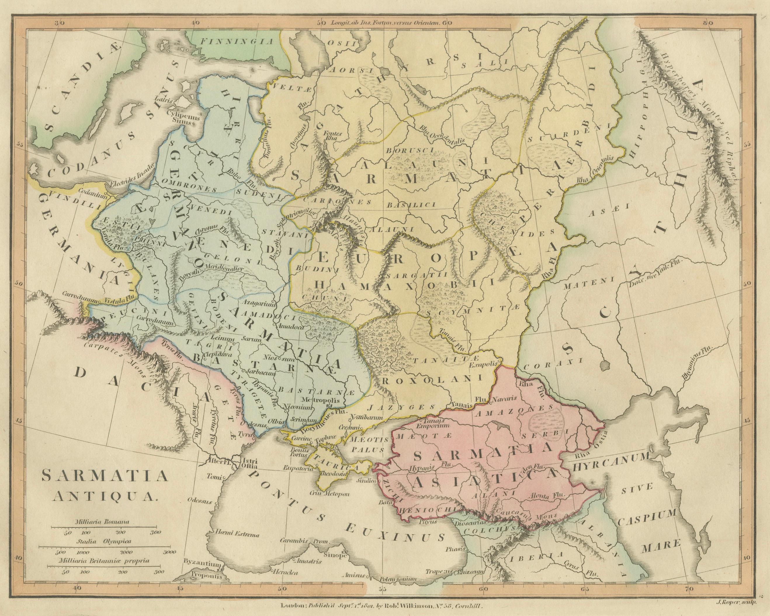 Ancient Sarmatia & Eastern Europe Map — Classical Geography, Wilkinson 1801
