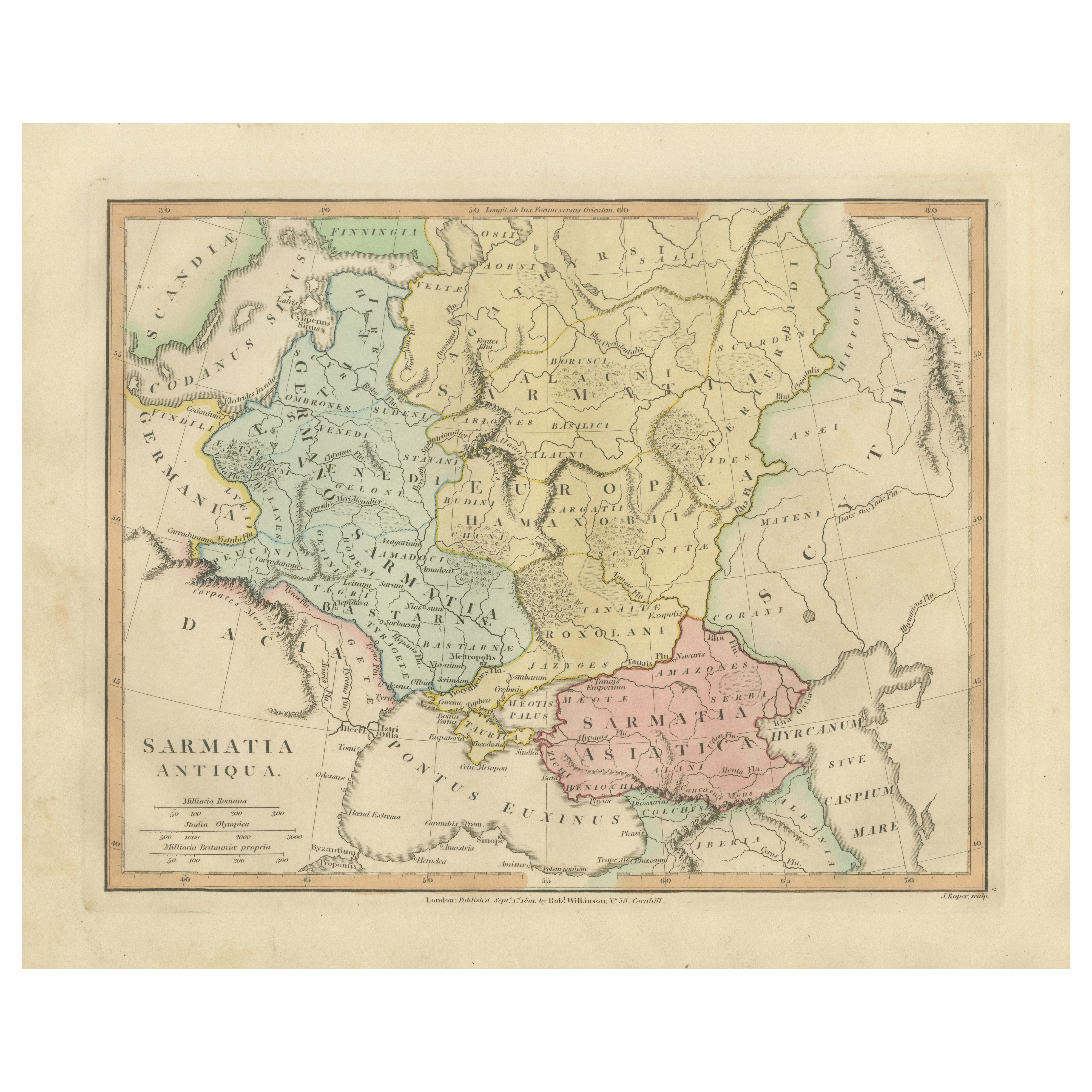 Ancient Sarmatia & Eastern Europe Map — Classical Geography, Wilkinson 1801