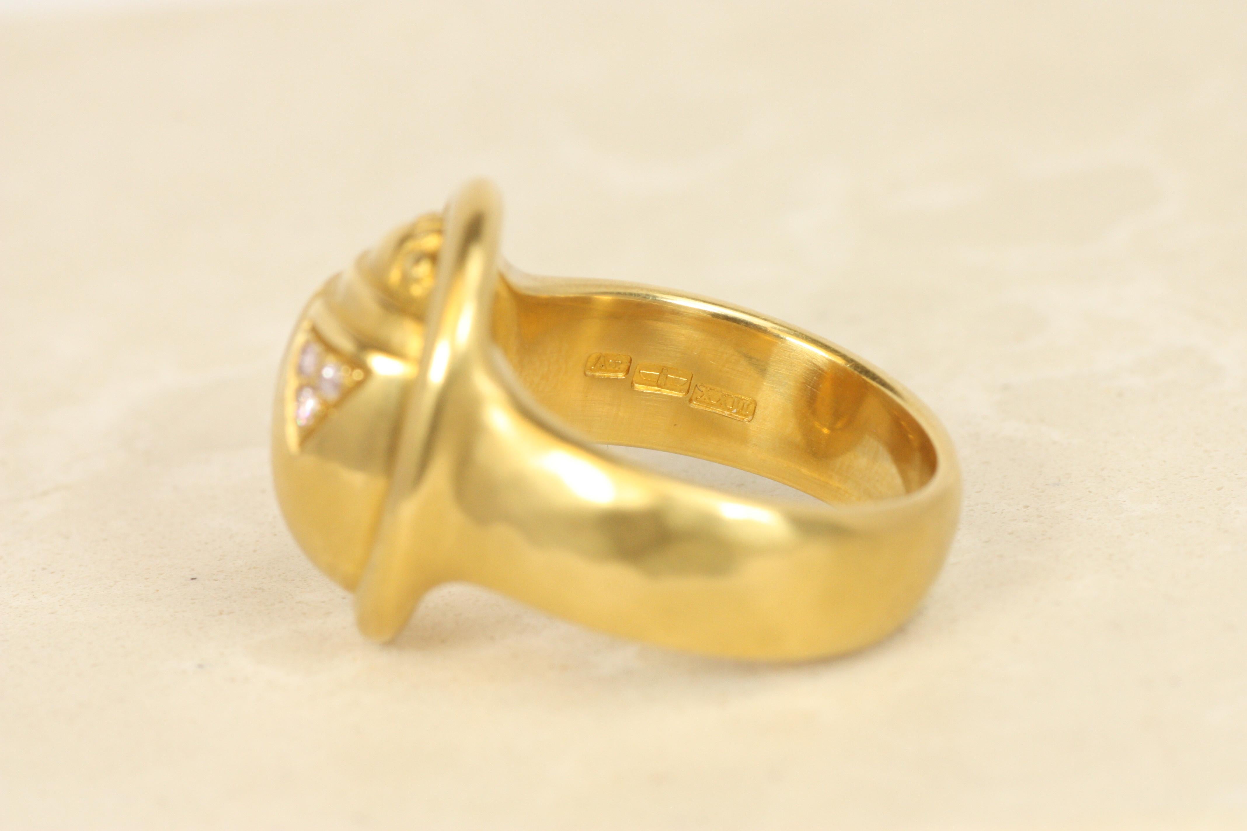 Women's or Men's Scarab Ring with Pink Diamond Wings in 22K Yellow Gold, Darlene deSedle For Sale