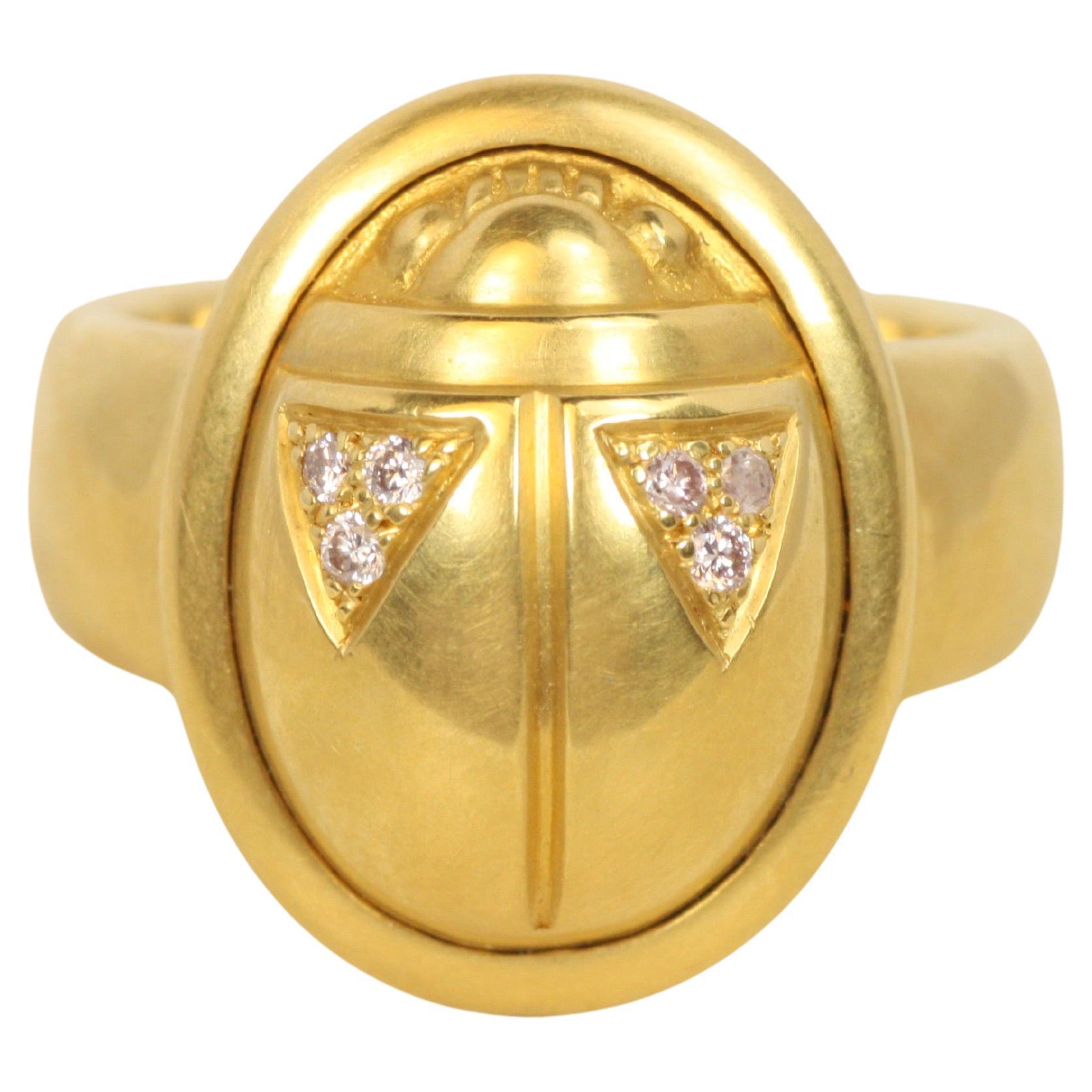 Scarab Ring with Pink Diamond Wings in 22K Yellow Gold, Darlene deSedle