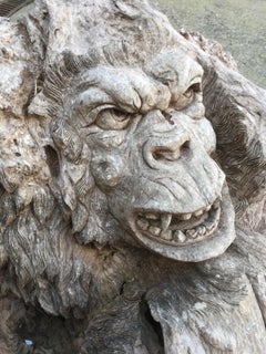 Ancient sculpture: monkey in a root, hardwood, circa 1950, can be an Indian work