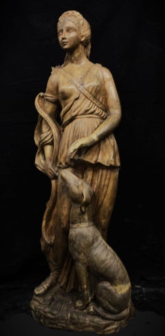 Ancient Sculpture of Diana the Huntress in Terracotta