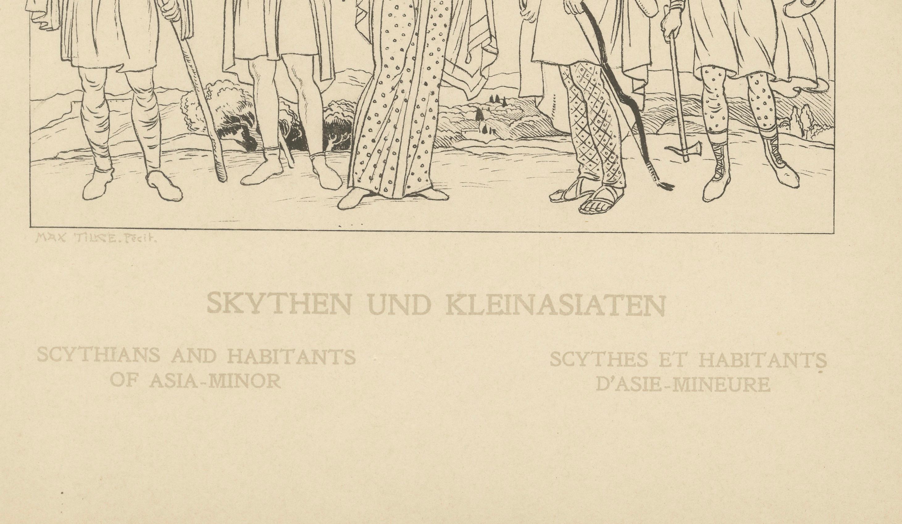Papier Scythes anciens et costumes d'Asie mineure - Estampe ethnographique ancienne, c.1905 en vente