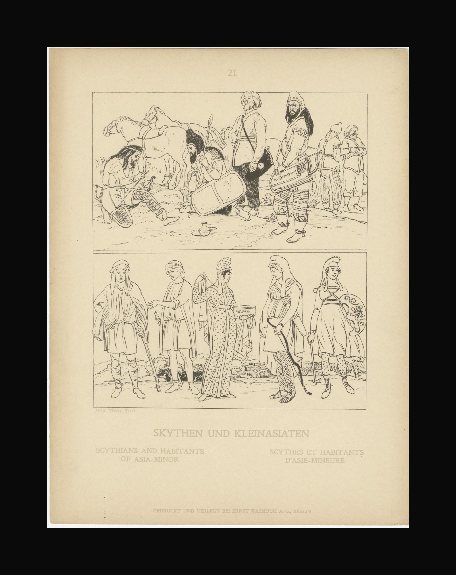 Scythes anciens et costumes d'Asie mineure - Estampe ethnographique ancienne, c.1905 en vente 1