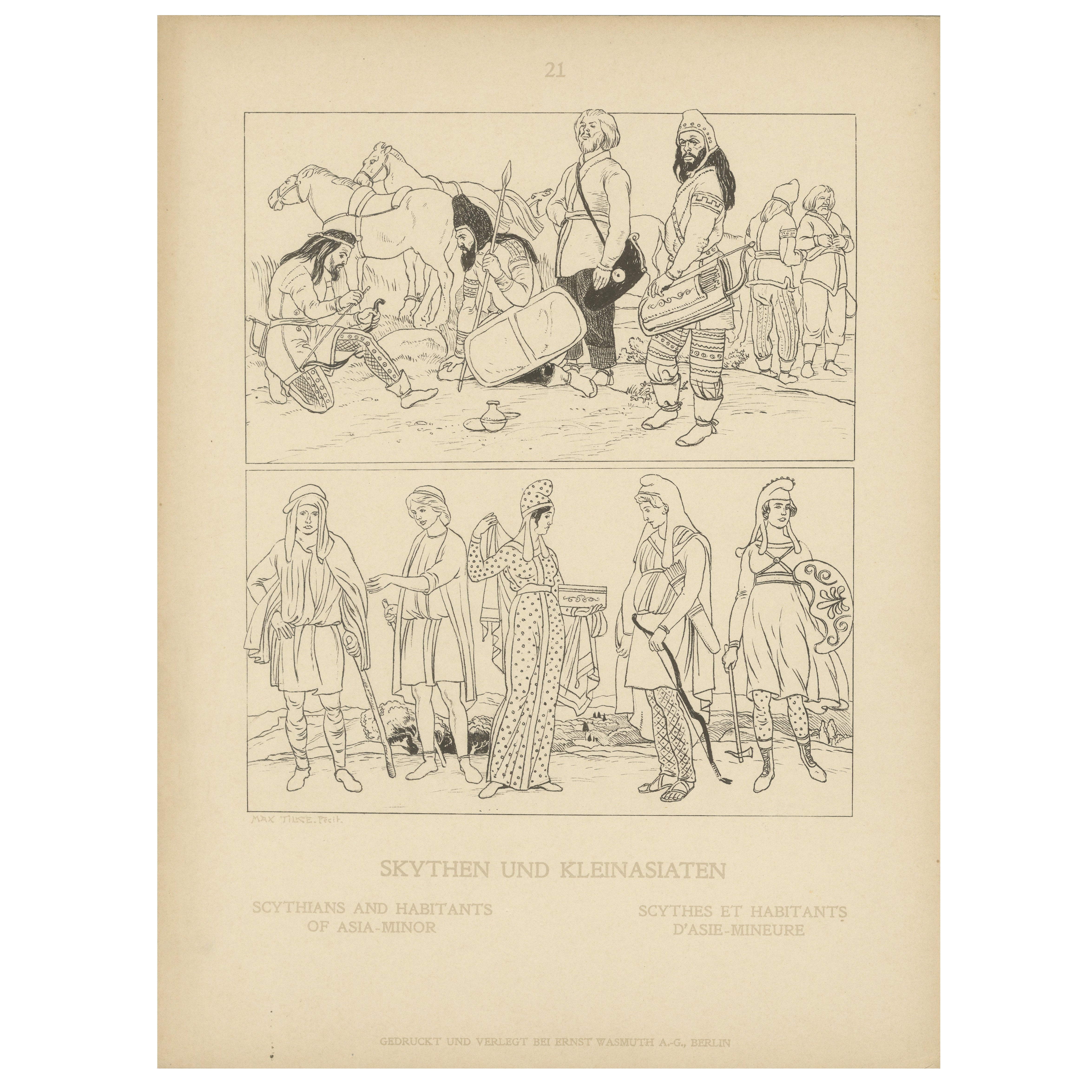 Antike Skythen und kleinasiatische Trachten - Antiker ethnografischer Druck, um 1905