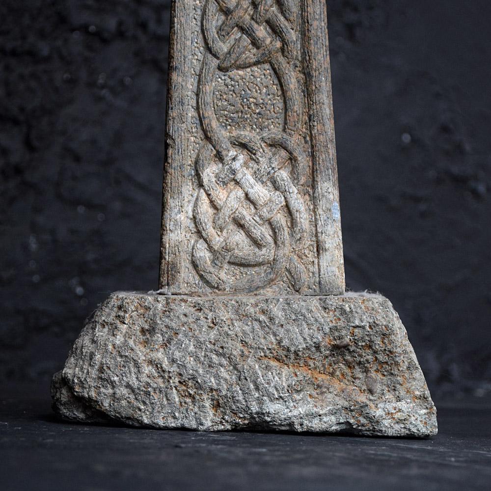 Ancient serpentine celtic cross

We are proud to offer a rare museum quality Cornish carved Celtic cross. Hand carved from Serpentine and granite rock. Its unclear how old this rare artifact maybe as you may expect, however due to the carved
