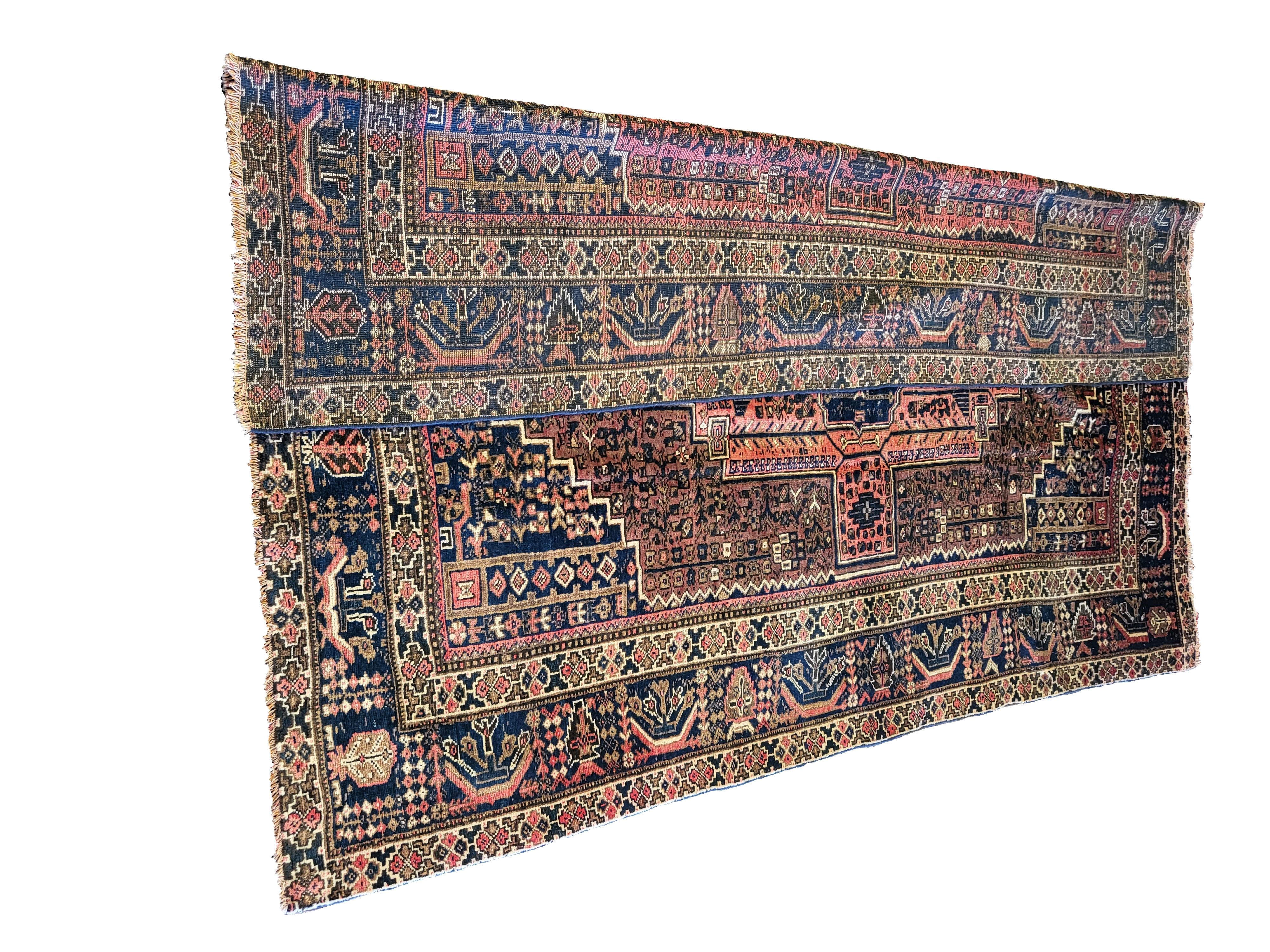 19th Century Ancient Shiraz / Qashqai - Geometric Tribal Persian Rug, PRG Exclusive For Sale