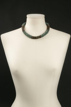 Ancient Short Necklace with Blue Glass Paste Cabochons, 1930s