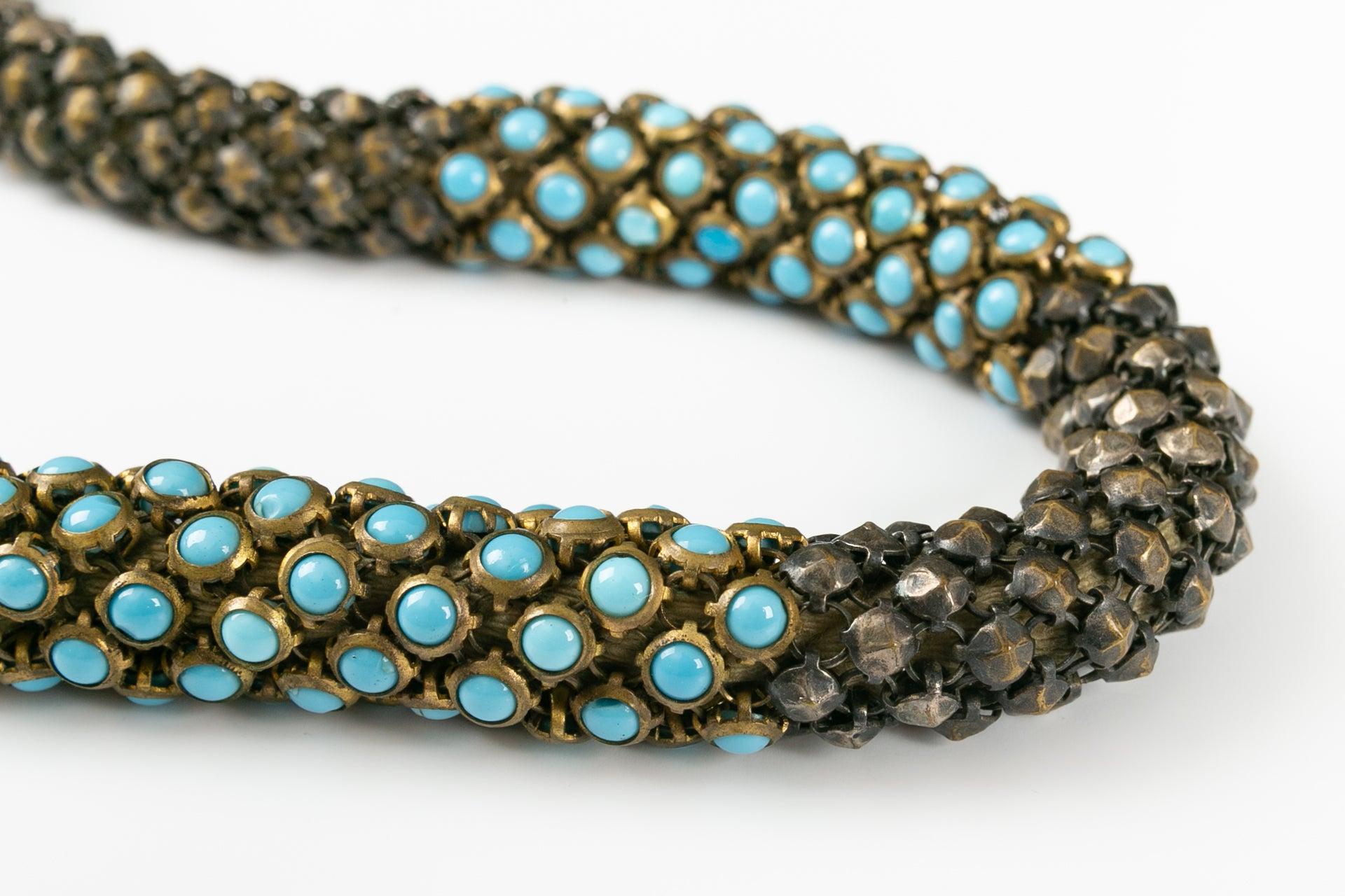 Donna Antica collana corta con cabochon in pasta di vetro blu, anni '30 in vendita