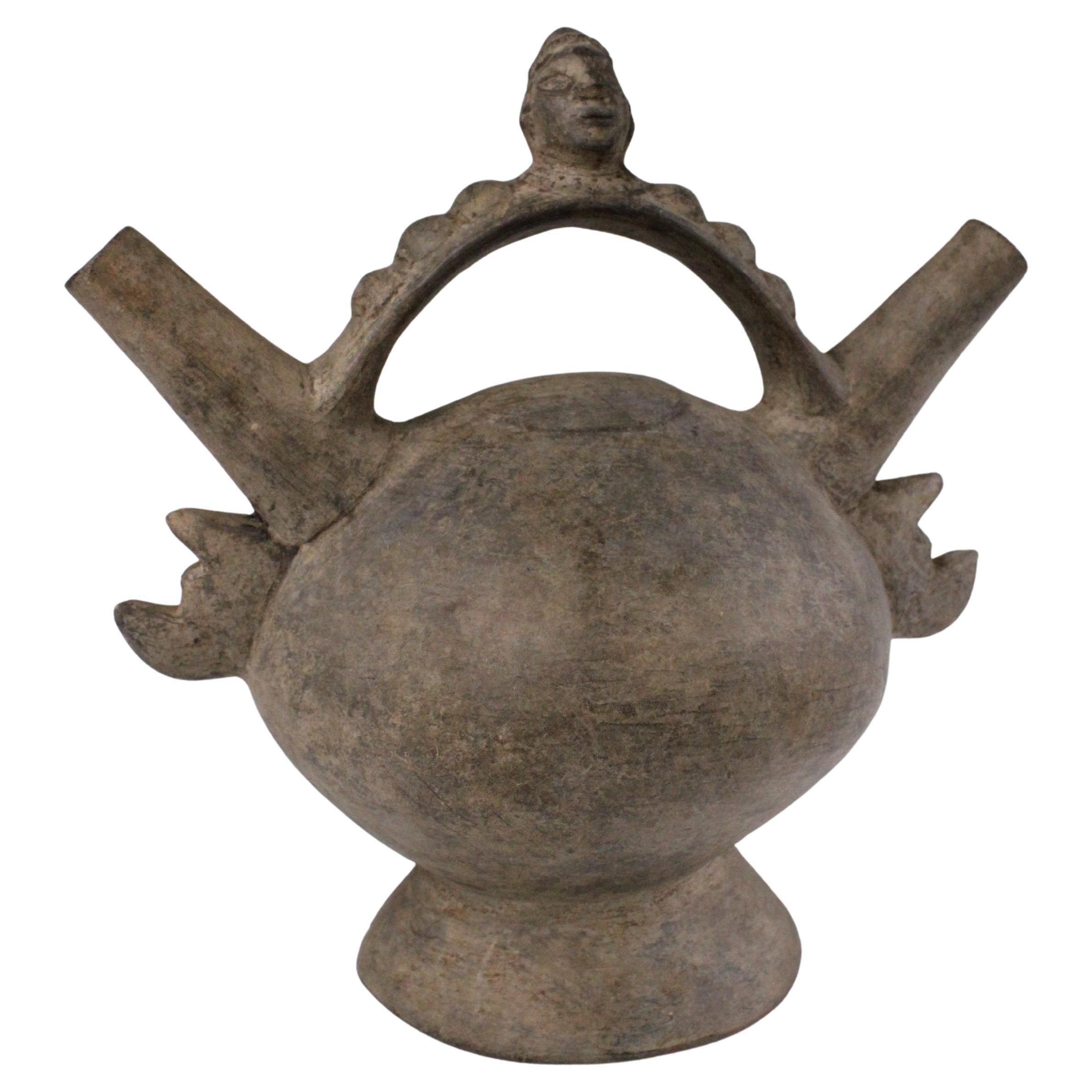Antico vaso di ceramica a due becchi Sican-Chimu - Manufatto Pre-Columbian