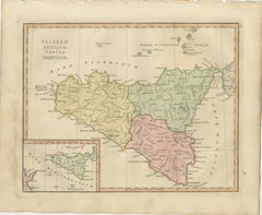 Ancient Sicily Map — Siciliae Antiquae Tabula, Roman Cities & Aeolian Isles 1800