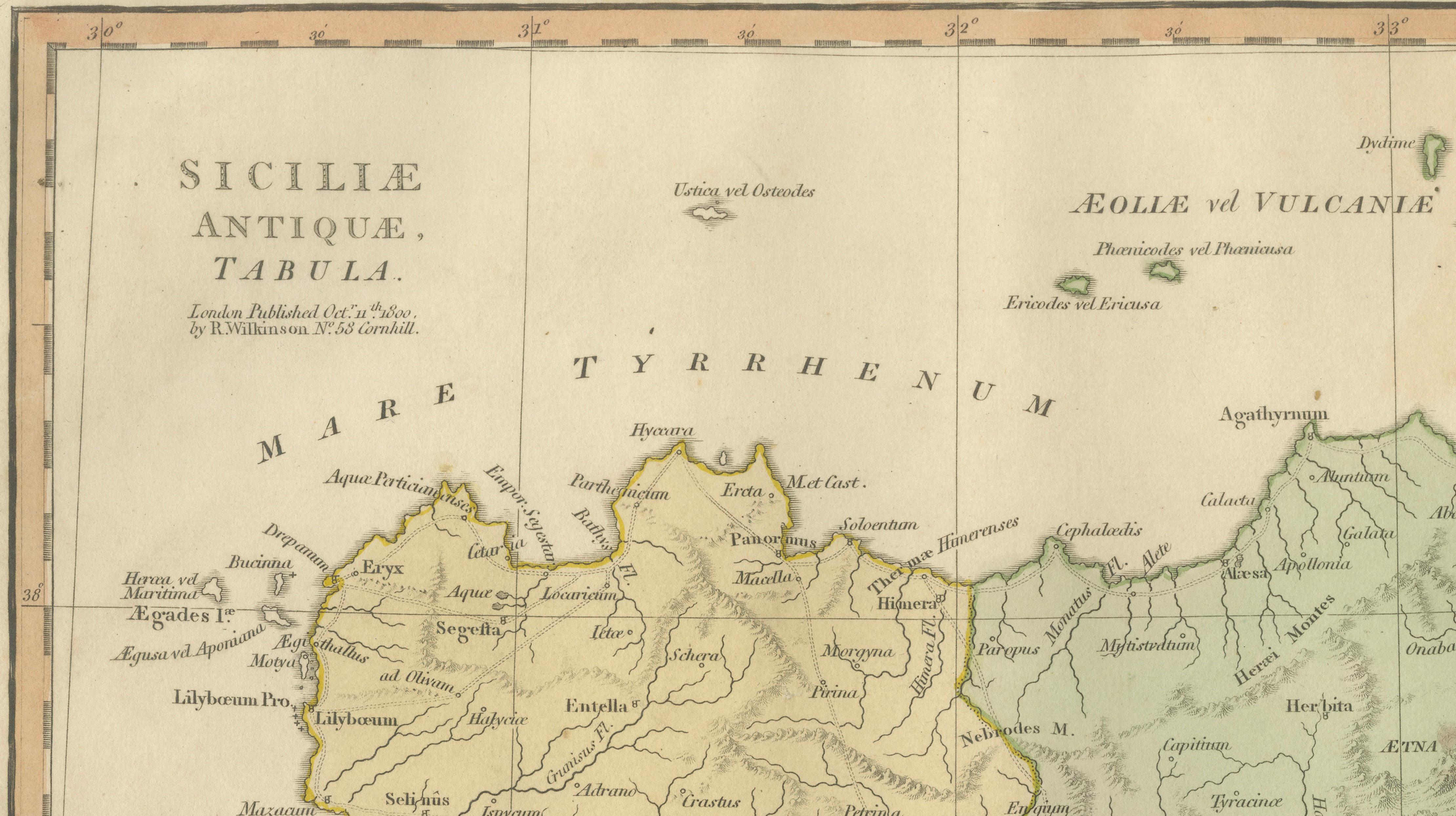 Ancient Sicily Map — Siciliae Antiquae Tabula, Roman Cities & Aeolian Isles 1800