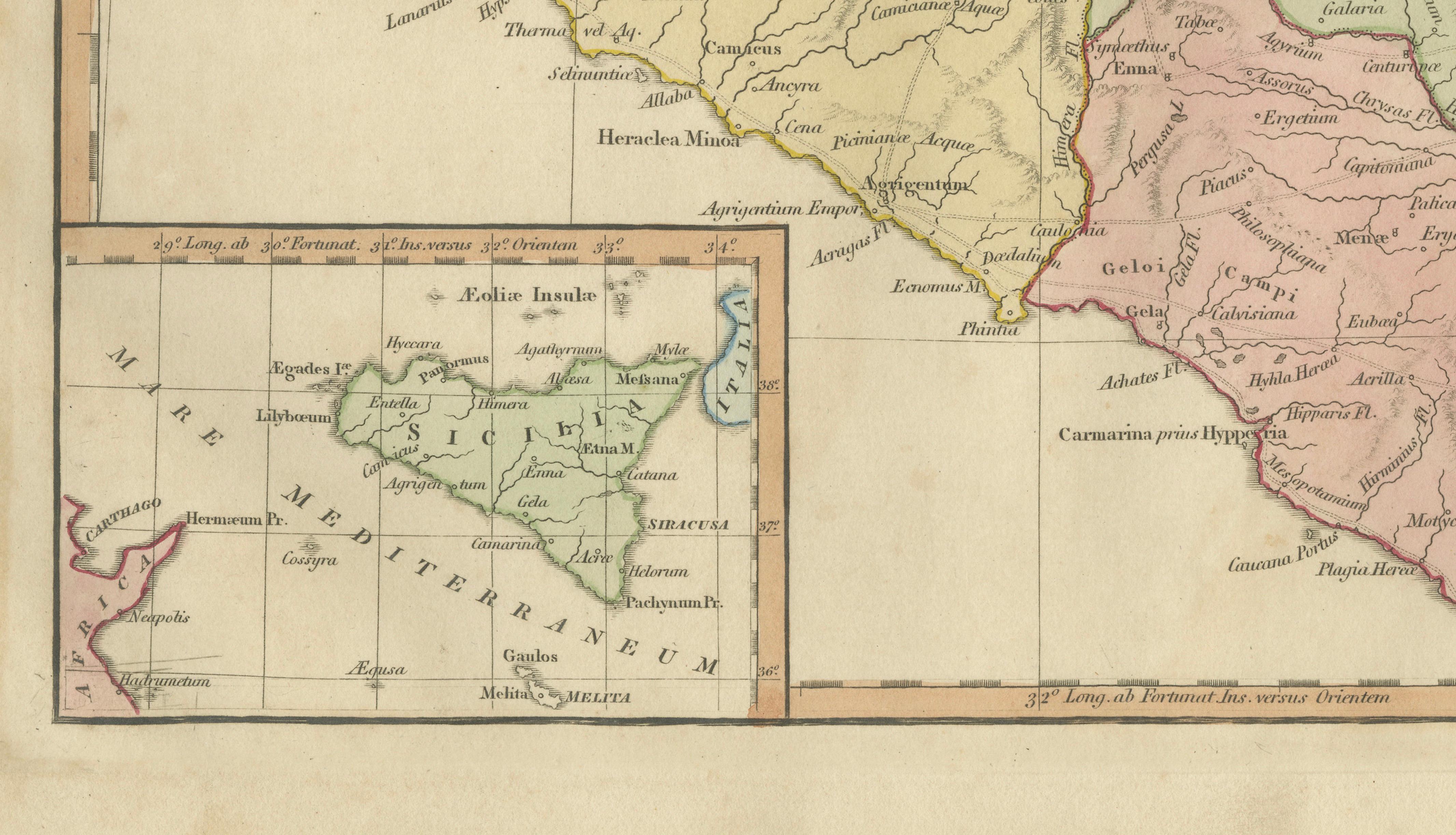 Ancient Sicily Map — Siciliae Antiquae Tabula, Roman Cities & Aeolian Isles 1800