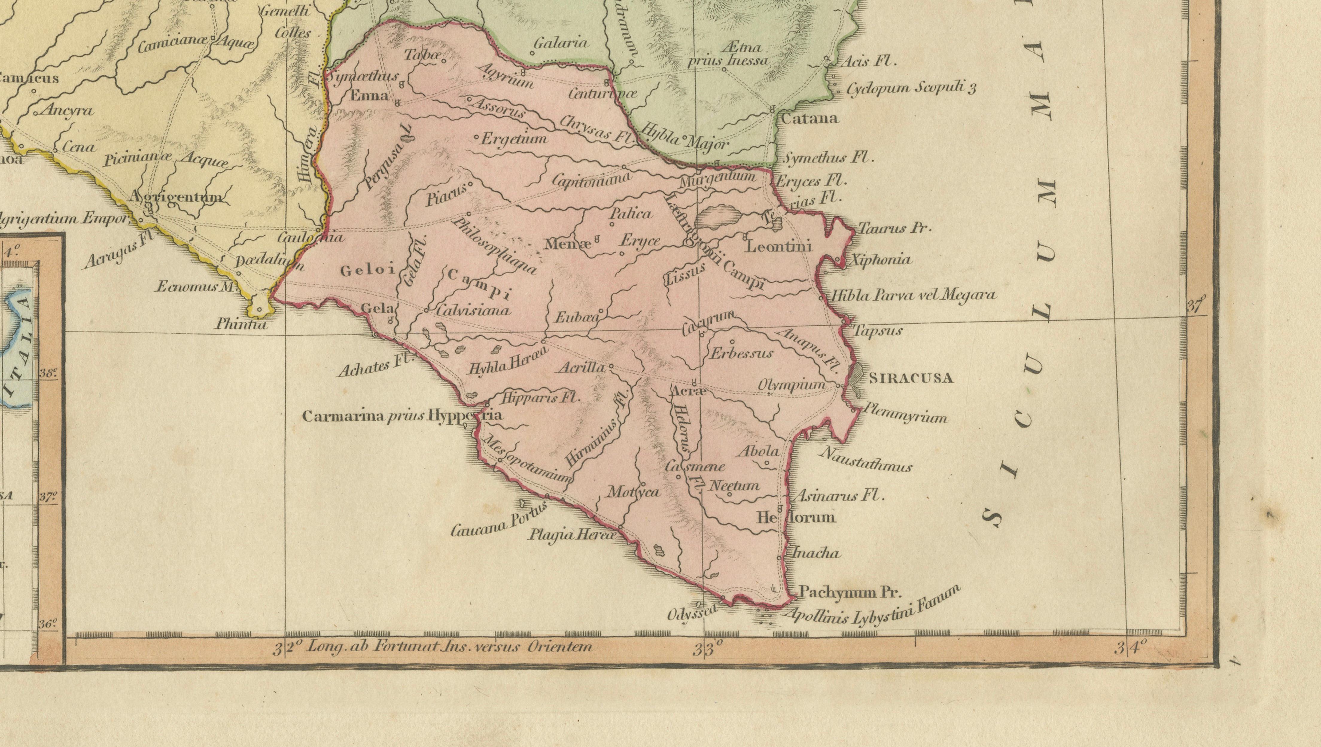 Ancient Sicily Map — Siciliae Antiquae Tabula, Roman Cities & Aeolian Isles 1800