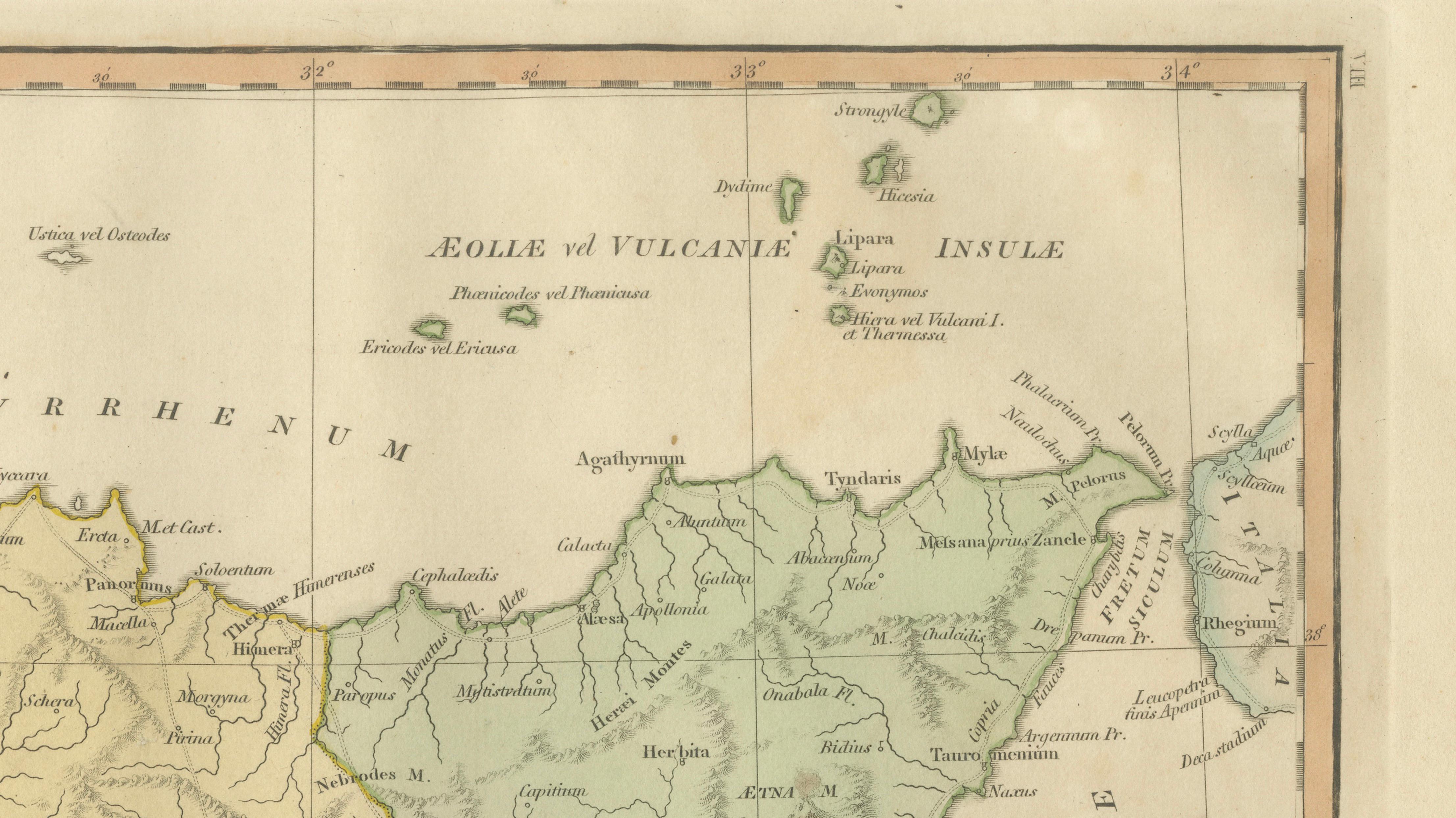 Ancient Sicily Map — Siciliae Antiquae Tabula, Roman Cities & Aeolian Isles 1800