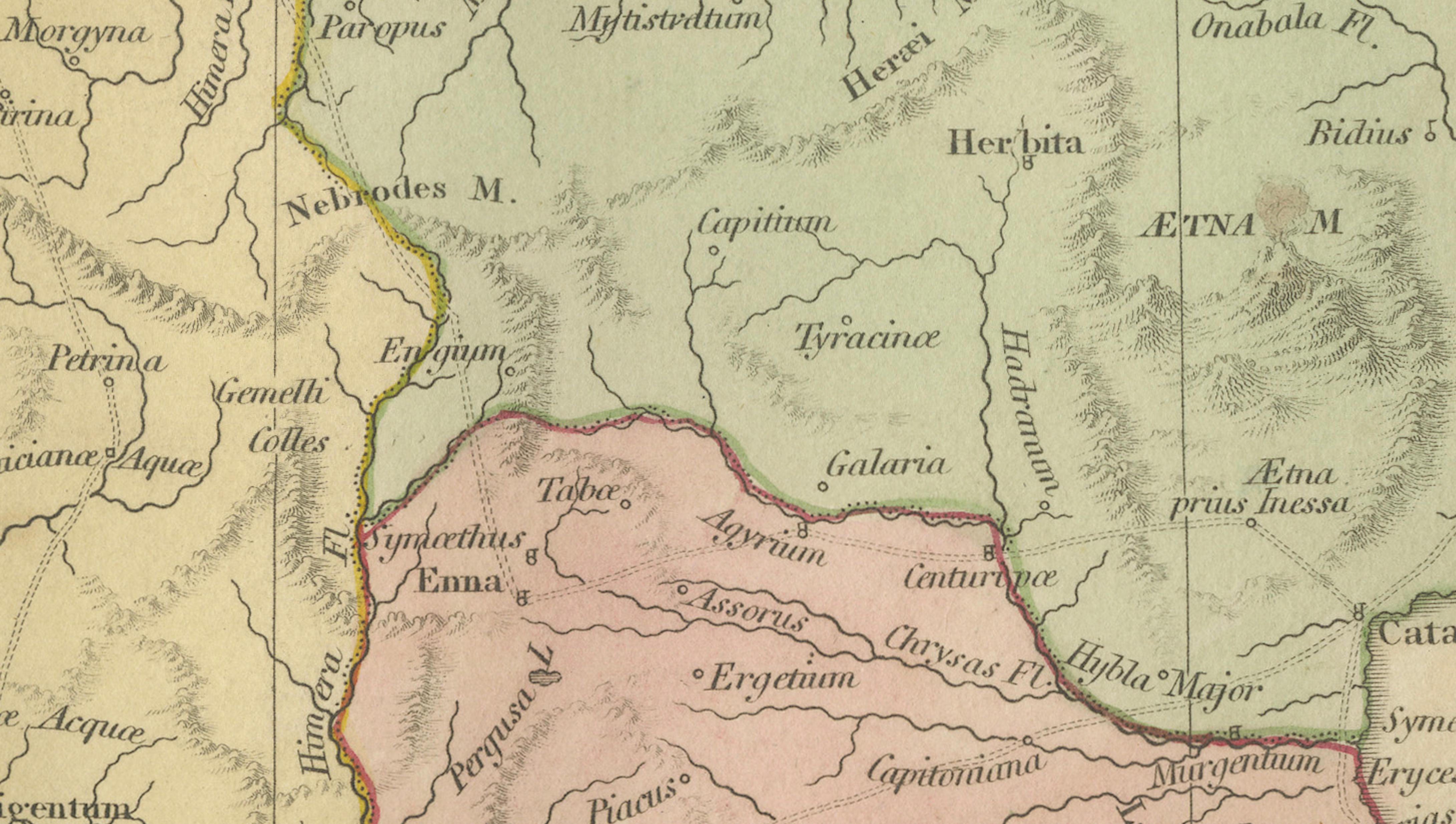 Ancient Sicily Map — Siciliae Antiquae Tabula, Roman Cities & Aeolian Isles 1800