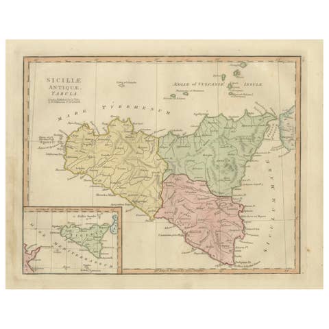Ancient Sicily Map — Siciliae Antiquae Tabula, Roman Cities & Aeolian Isles 1800
