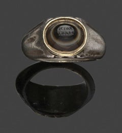 Ancient Silver and Eye Bead Roman Intaglio Mens Ring Circa 3nd Century AD
