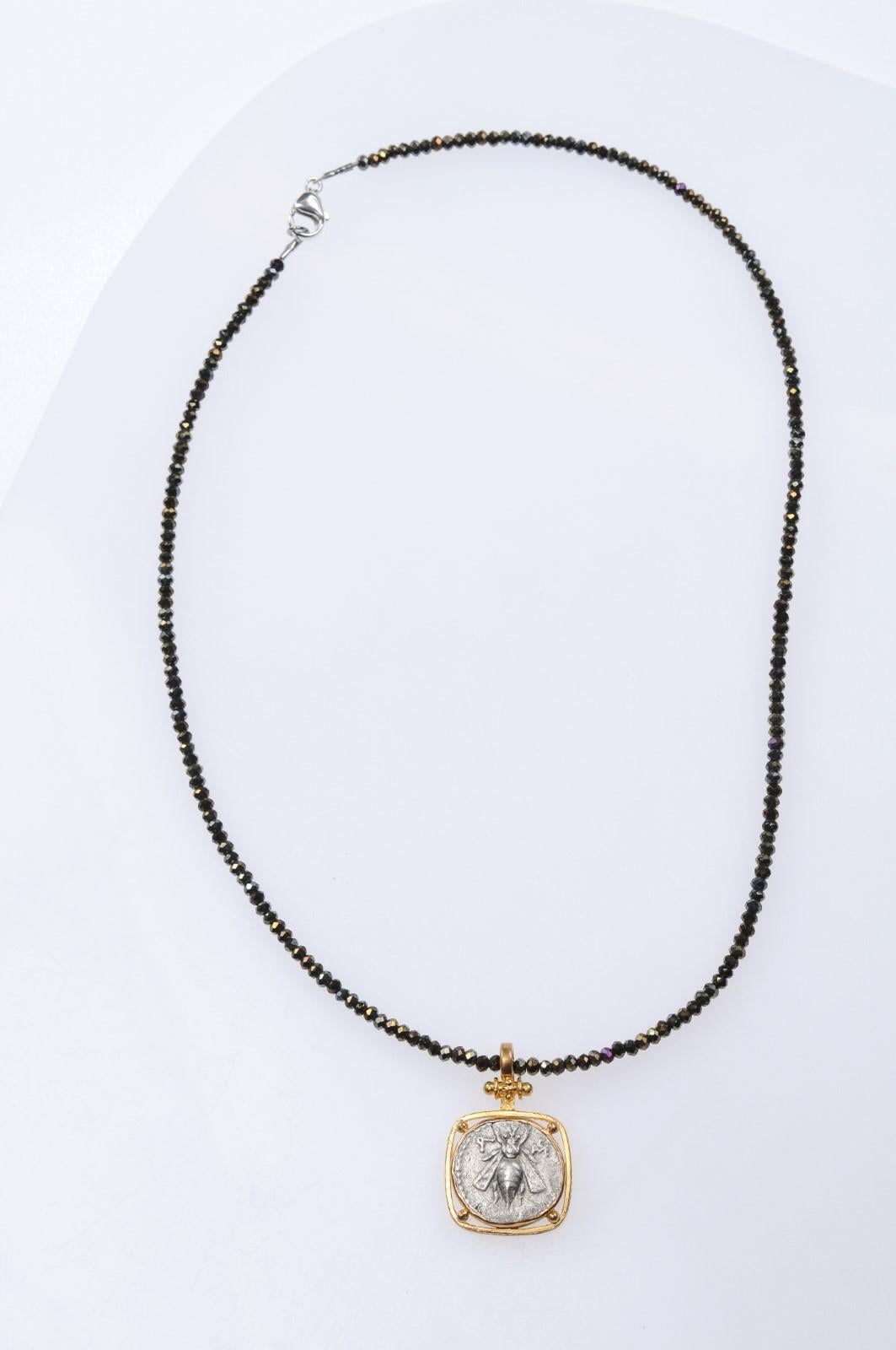 Ancient Silver AR Drachm Bee & Stag Coin in a 22kt Gold Artisan Created Pendant 5