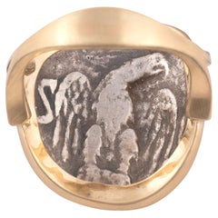 Ancient Silver Augustus Coin 18 Karat Gold Ring