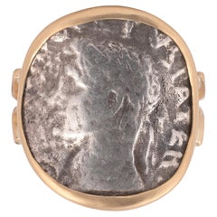 Ancient Silver Augustus Coin 18 Karat Gold Ring