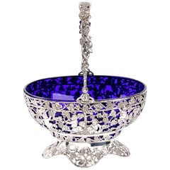 Ancient Silver Basket with Handle, Germany Late 19th Century