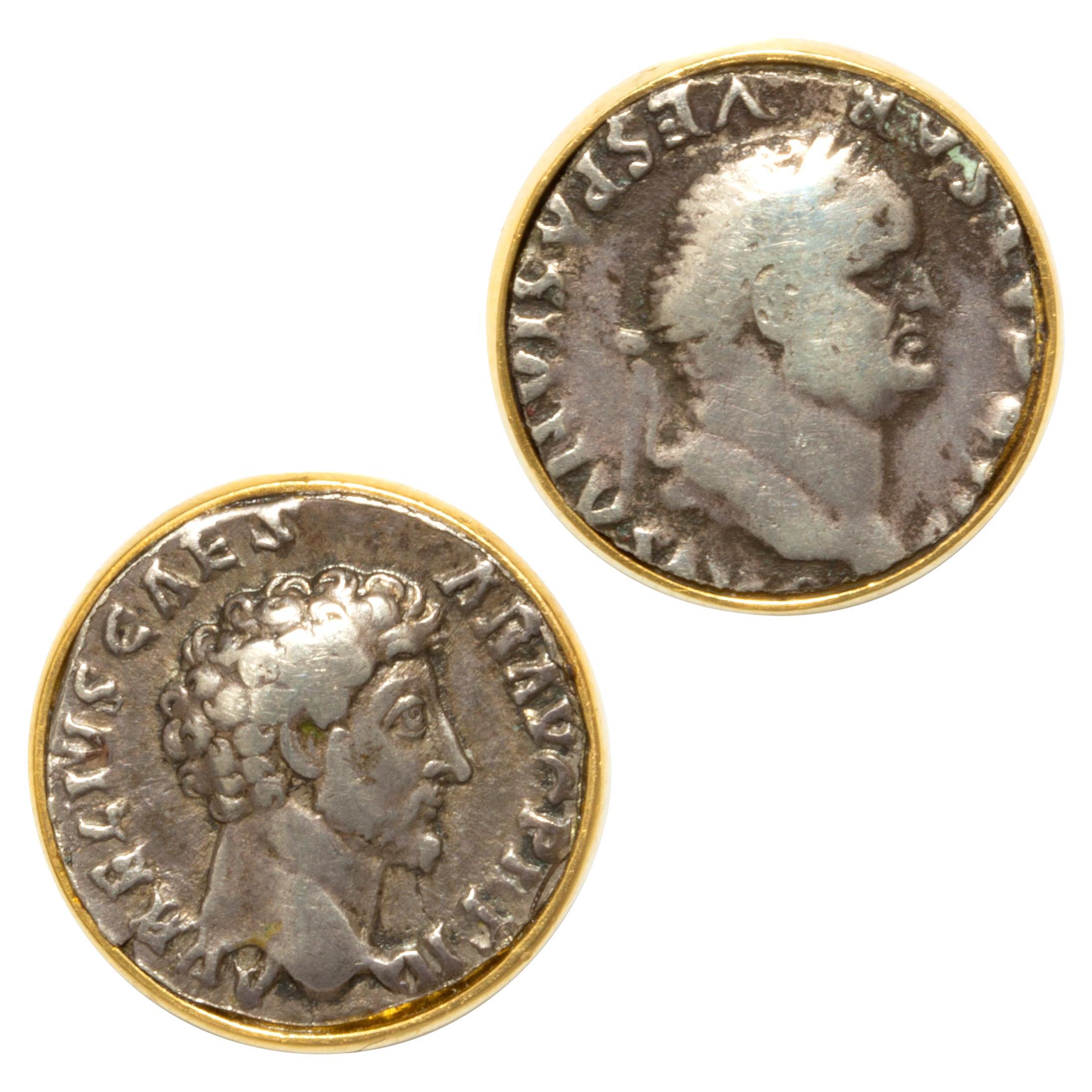 Boutons de manchette en argent ancien design en or jaune d'Ella Gafter en vente