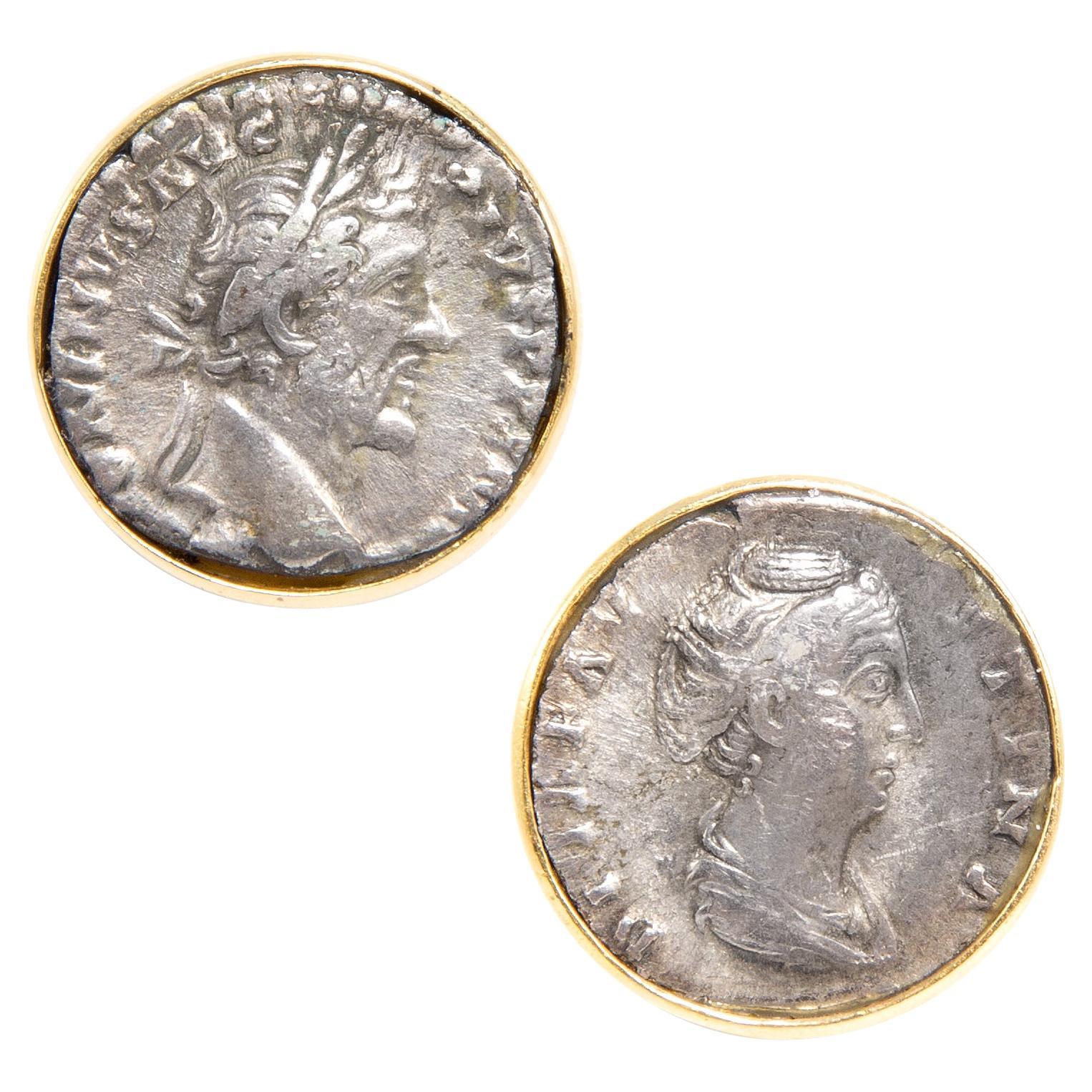 Boutons de manchette en argent ancien design en or jaune d'Ella Gafter